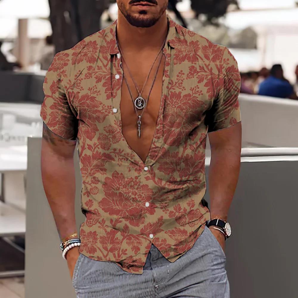 Summer Fashion Hawaiian Floral Beach Casual Shirt 3D Plant Pattern T-shirt Retro Short Sleeve Vacation Outdoor Men's and Women's Shirt
