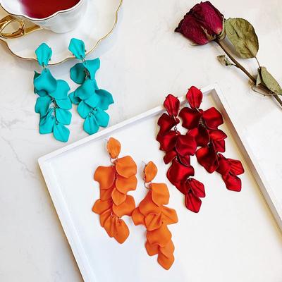 2021 Trendy Women's Large Red Rose Petal Earrings