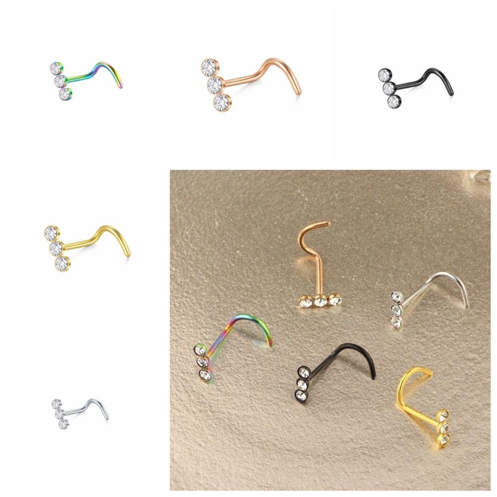 Geometric Zircon Nose Screw Studs Opal Nostril  Goth   Daily