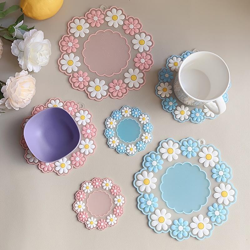 1pc Heat Insulation Coaster High Temperature Resistant Potholder Home Coaster Silicone Bowl Pad Soft Cup Mat Placemat Flower Placemat Flower Coaster