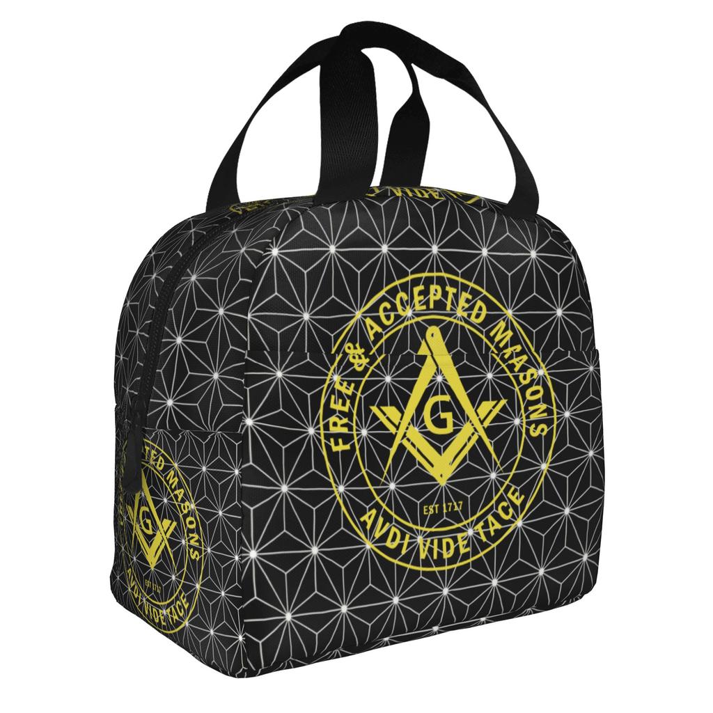 Freemasonry Symbol Lunch Bag Women Masonic Mason Freemason Thermal Cooler Insulated Lunch Box for Adult Office
