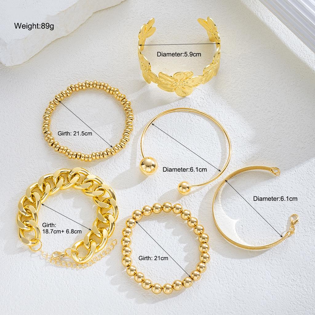 17KM 6 stuks Vintage Elegante Bloemige Design Metalen Brede Armband Set voor Vrouwen Mode Overdreven Kralen Open Manchet Armband Dagelijkse Sieraden