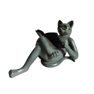 Literarische Katze Harzornamente Gartenstatue Dekoration Lesebrille Katze Handwerk für Arbeitszimmer und