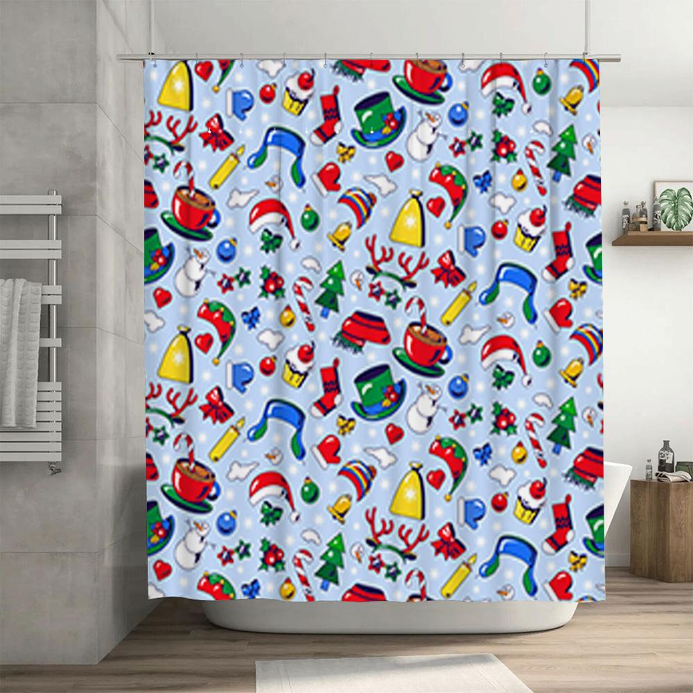 Christmas-Themed Shower Curtain With Colorful Holiday Designs For Bathroom Decor Waterproof Fabric, Easy Installation (180X245Cm