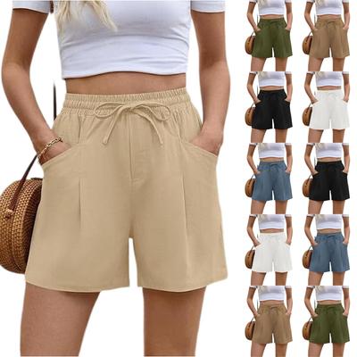 Women's Fashionable Casual Comfortable Wide-Leg High-Waisted Elastic Waist Drawstring Shorts