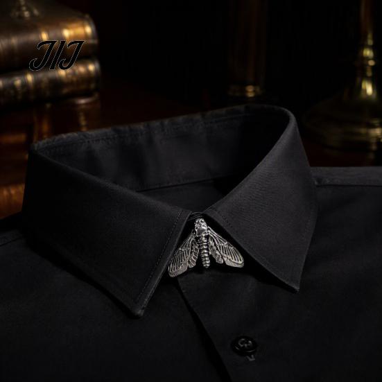 Dark Grunge Style Clothing Hardware Vintage Moth Button Covers, Gothic Skull Snap On Shirt Non Sew Covers for Cuffs Metal Cufflinks Accessories Collar