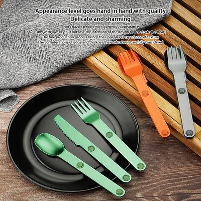 3Pcs Camping Utensils Set Connect Magnetic Knife Fork Spoon Flatware Portable Camping Cutlery Travel Carry Kits Parts