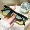 Womens Handmade Diamond Large Frame Sunglasses Trendy Street Style Luxury Sunshade Shades High End Fashion