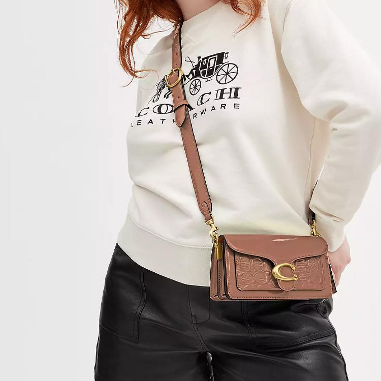 Coach Tabby 20 Embossed Letter Logo Flap Hardware Snap Multifunctional Pocket Patent Leather Bag Women Handbags Cappuccino Brass CM556-B4A80