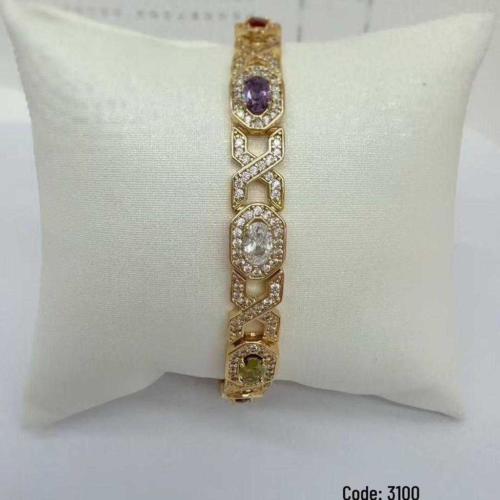 Zircon Copper-Plated Champagne Gold Bracelet with Purple Gold Accents