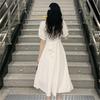 French Sweet First Love Dress Bow Square Collar Waist Thin Dress Female Student Korean Version Medium and Long A-shaped Skirt