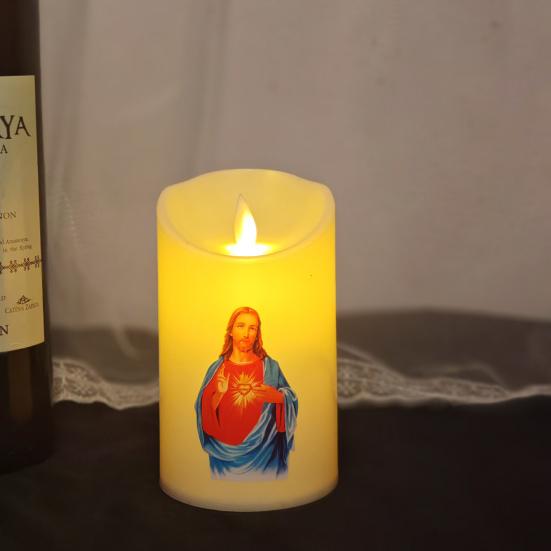 Yousheng LED Christmas Candle Lights Flameless Flickering Prayer Lamp Religious Figure Design Lights for Home Altar Church Decor
