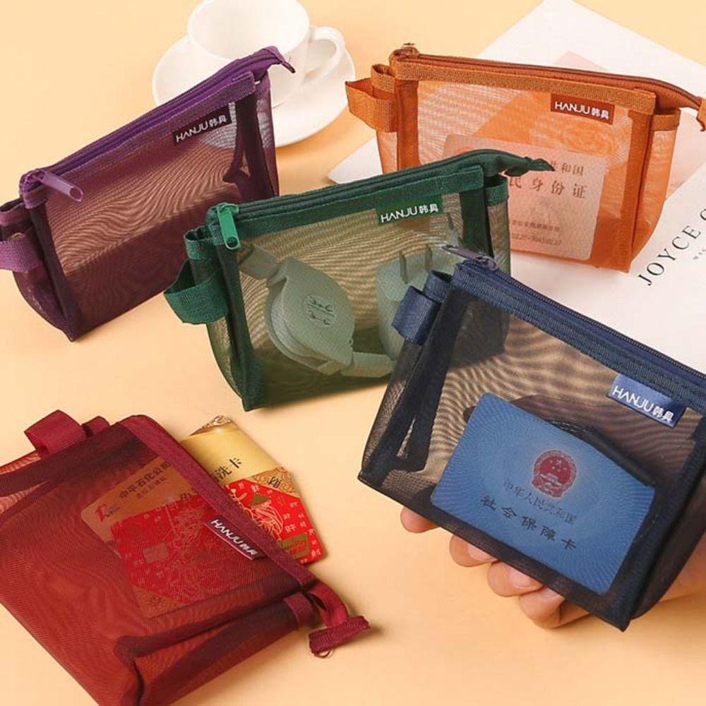 

Lipstick Cosmetic Bag Mini Coin Purse Change Storage Bag Retro Color Card Bag Clear Mesh Bag Gift