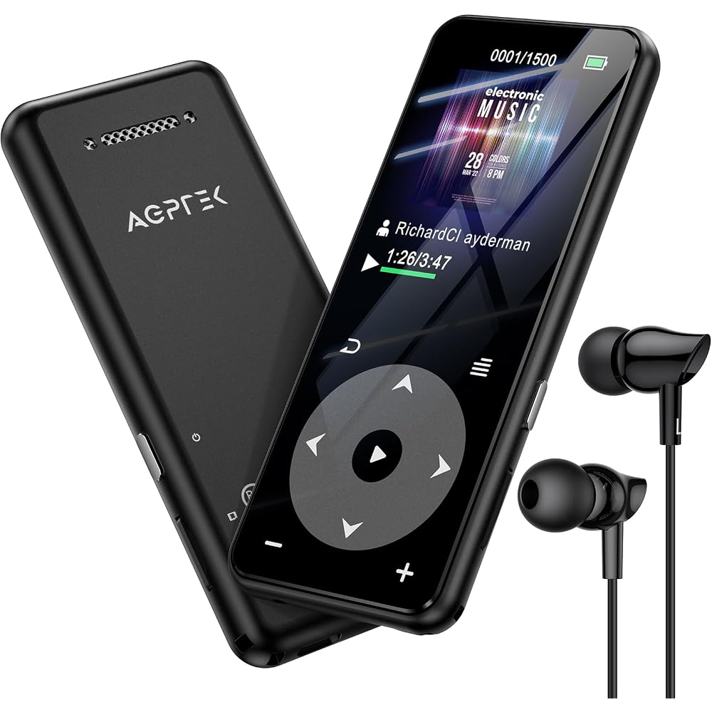 AGPTEK Bluetooth 5.3 MP3 Player 16GB Expandable to 128GB with HiFi Speaker and FM Radio, Compact Design for Commuting and Running