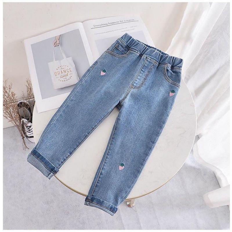 Girls Embroide Jeans Spring Baby Girl Casual Slim Jeans Autumn Kids Blue Long Pants Trousers Children's Clothes