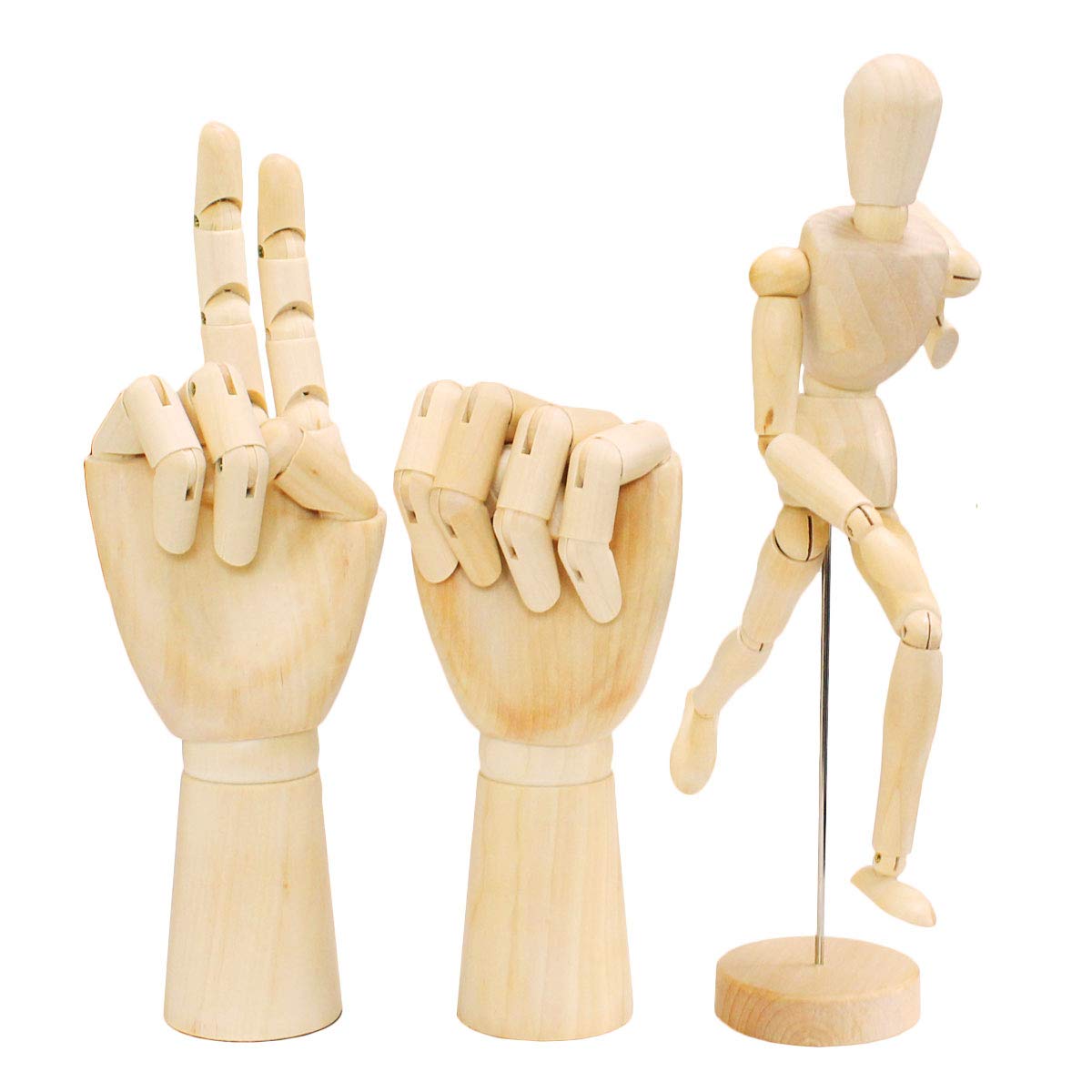 

iikuru Large Drawing Mannequin 3-Piece Set: Articulated Hands, Wooden Model Dolls for Drawing Both Hands.