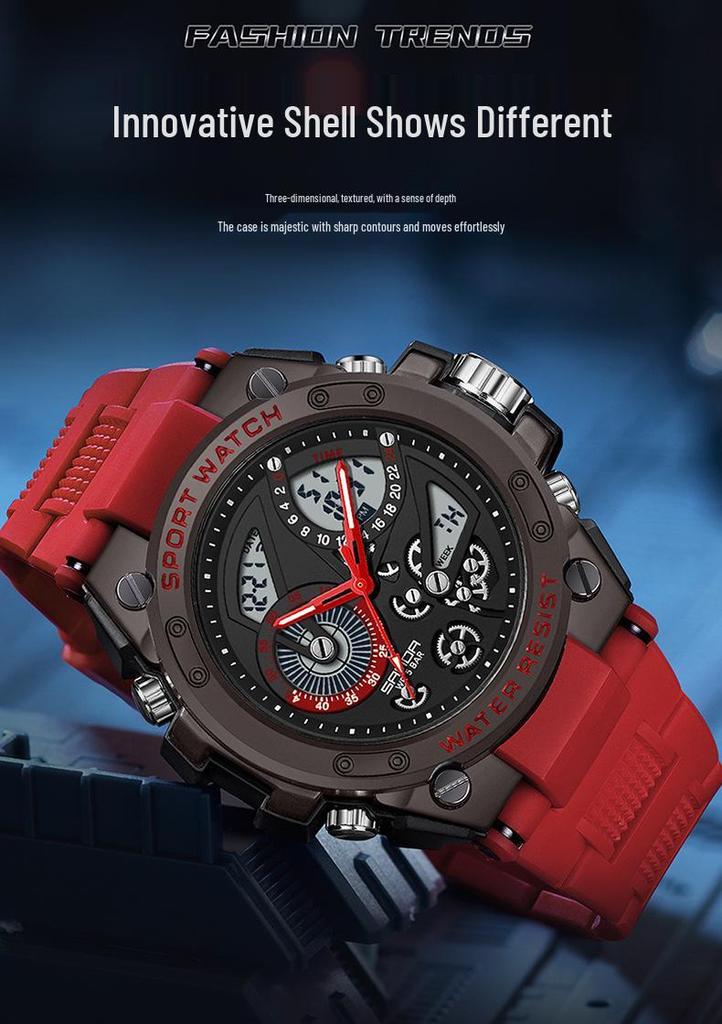 Sanda Men's 3D Dual Display Sports Watch with Night Light and Multi-function Features