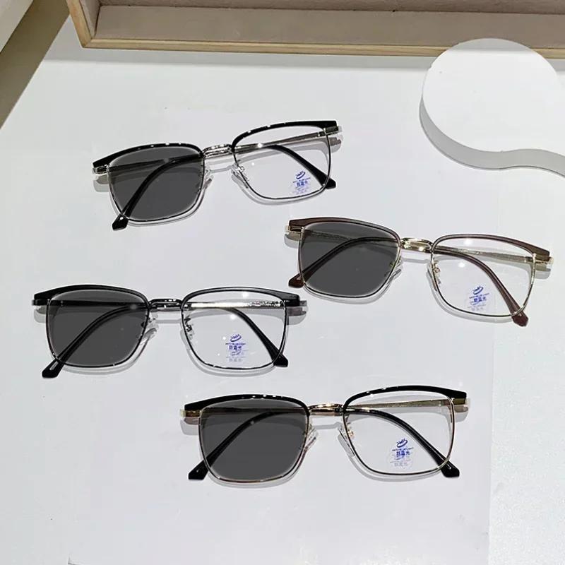 Outdoor Color Changing Minus Glasses Trendy Anti Blue Light Business Half Frame Myopia Eyewear Pochromic Sunglasses Diopter
