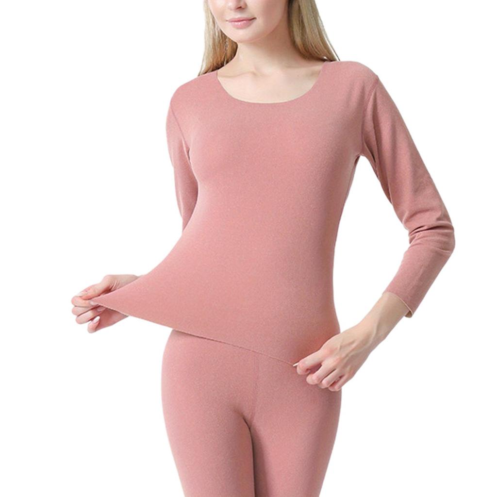 1 Set Thermal Underwear for Women Long Johns With Fleece Lined Long Sleeve Top & Bottom Base Layer Cold Weather