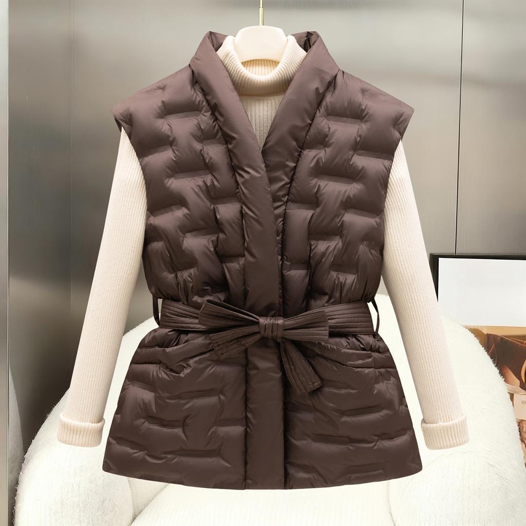 2026 New Korean Version V-neck Cinched Waist Drawstring Thick Shoulder Vest Jacket