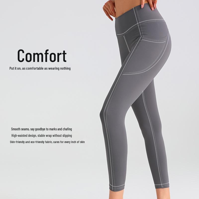 Damskie spodnie do jogi z wysokim stanem - Shark Pants - Oddychające legginsy fitness z efektem wyszczuplającym brzuch