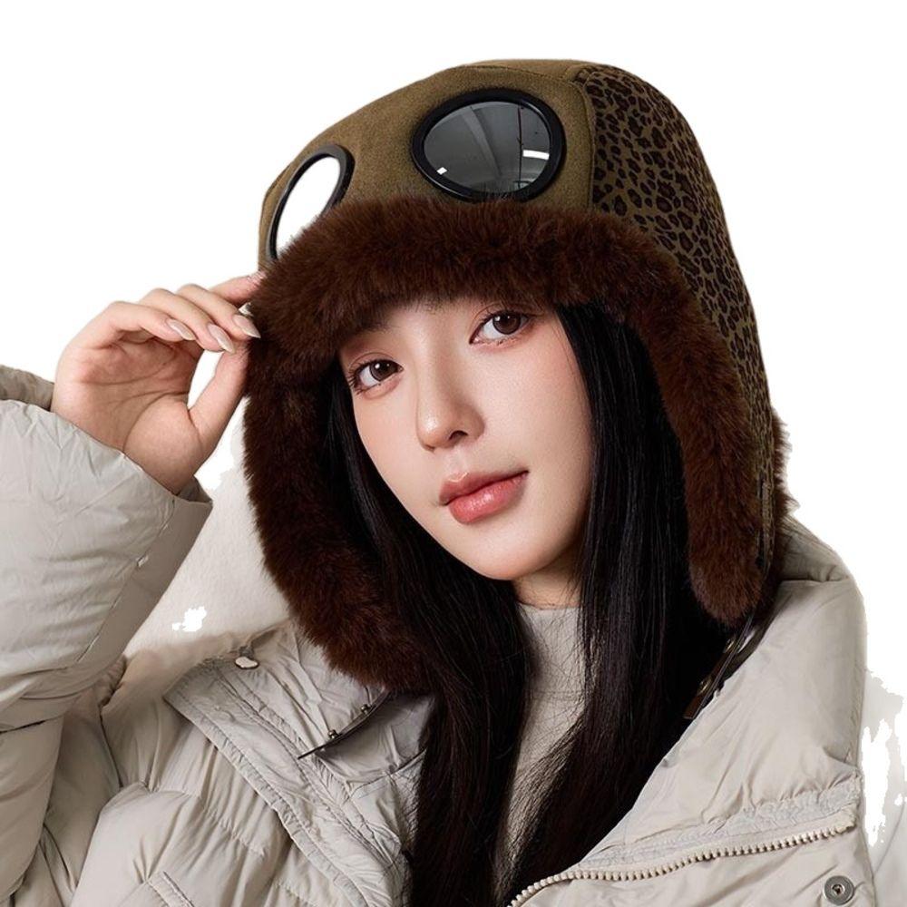 Fleece Lined Leopard Print Trapper Hat Warm Winter Hat Snow Activities