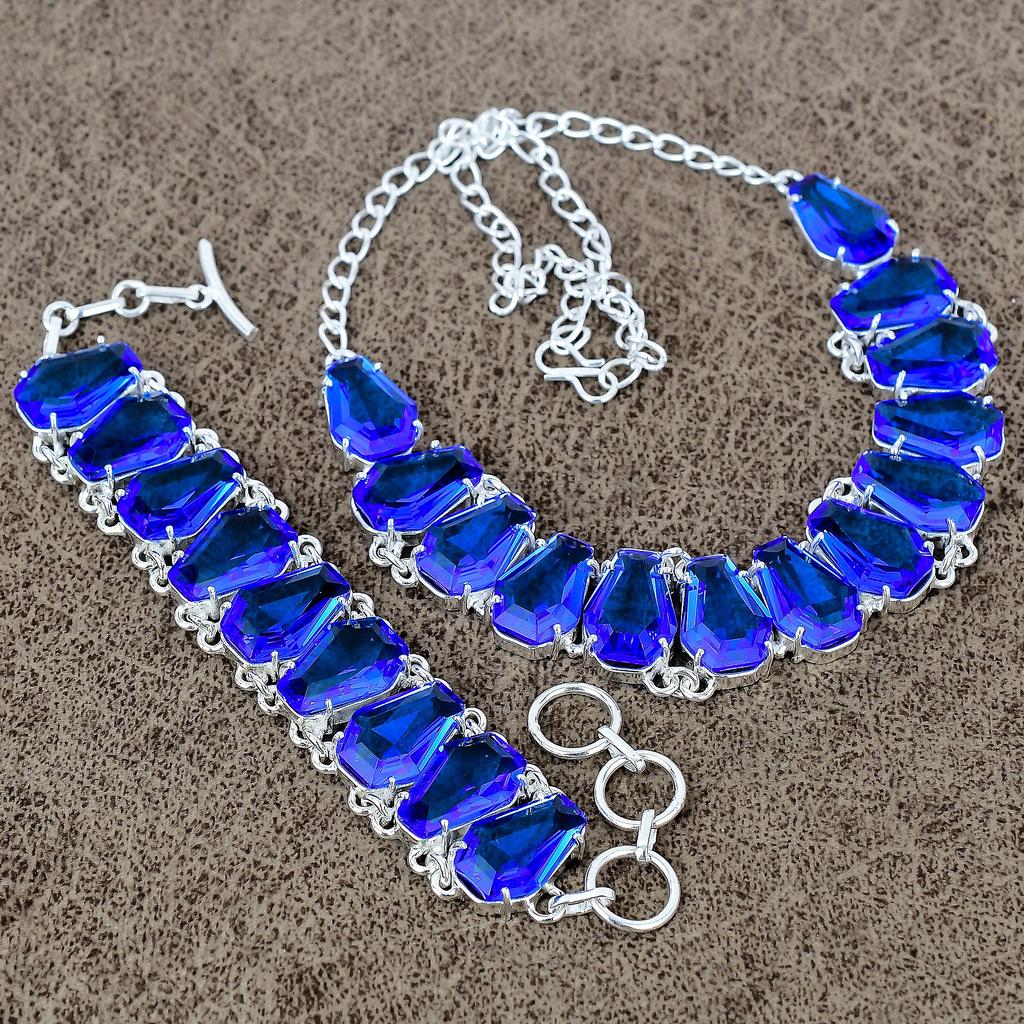 Blue Topaz Gemstone Handmade  925 Sterling Silver Jewelry Set KKG-453