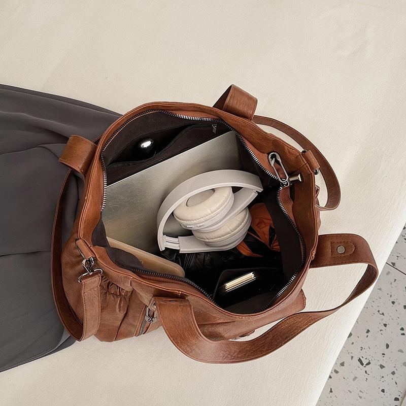 Fashionable PU Tote Bag Women's Multi Pocket Handbag with Adjustable Shoulder Strap Everyday Carry Bag