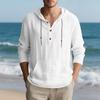 Men's Autumn Sports Casual Long-Sleeved Shirt Cotton-Linen Blend Hooded Pullover Sweatshirt Versatile Loose-Fit Beach T-Shirt