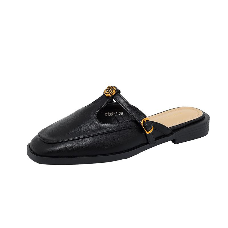 X139-2 rétro simple et boucle en T haute texture avec chaussures simples Mary Jane confortables et polyvalentes tête de sac pantoufles vides femmes