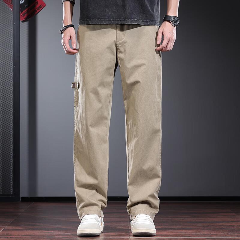 Jieluono Men's Pure Cotton Straight-Leg Casual Workwear Pants