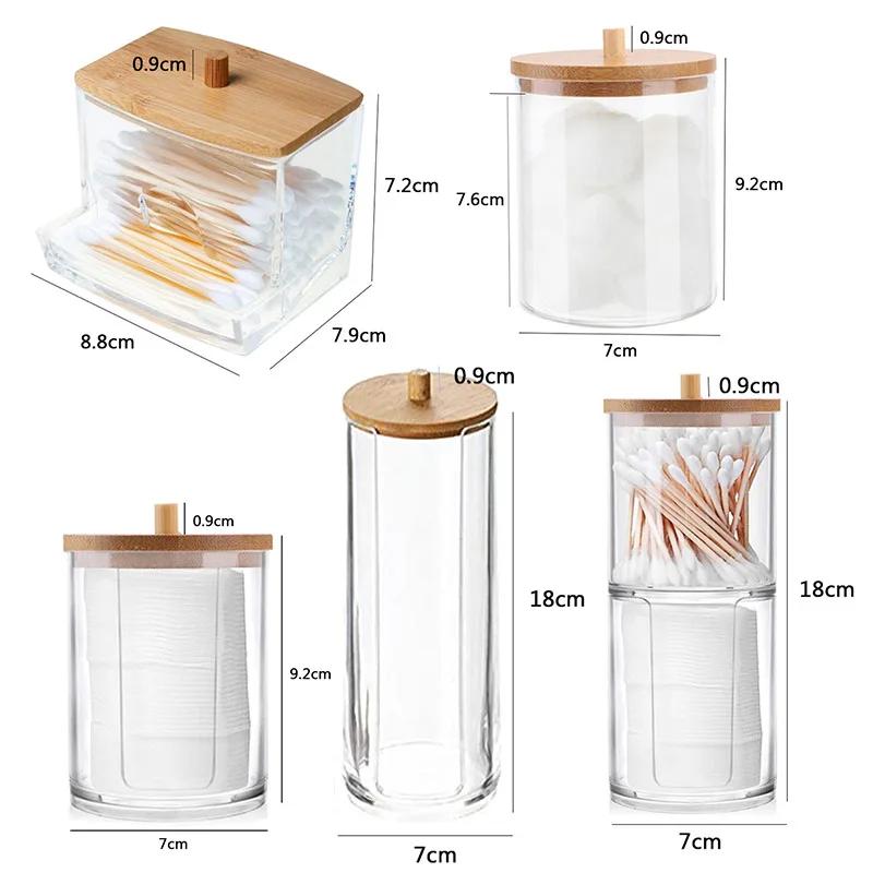 New Makeup Cotton Pad Organizer Storage Box For Cotton Swabs Rod Cosmetics Jewelry Bathroom Qtip Container with Bamboo Lid
