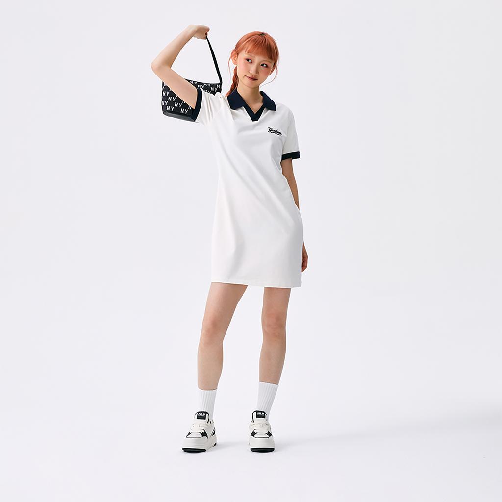 New MLB New York Yankees Basic Collection SS25 Short Sleeved Dress Women's White 3FOPB0253-50IVS