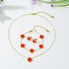 4-Piece Clover Flower Shell Jewelry Set Women - Necklace Bracelet Earrings In Titanium Steel With O-Link Chain