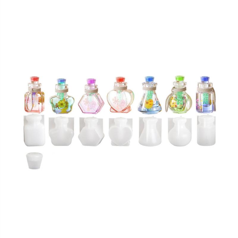 7PCS Small Bottle Container and Plug Silicone Mold,Drift Bottle,Multi-Style Night Light Wishing Bottle, Bottle,Quicksand Bottle