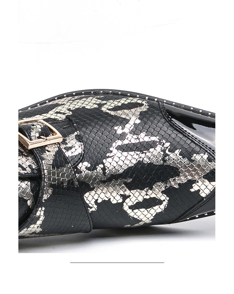 Cross-Border Plus Size Snake Print Leather Monk Strap Men's Shiny Pointed Toe Wedding Party Shoes