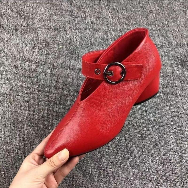 

2024 New Pointed Square Fashion Women s Shoes Heel Leather Shoes for Women Comfort Shallow Mouth Large Size Casual Shoes 43 червоний