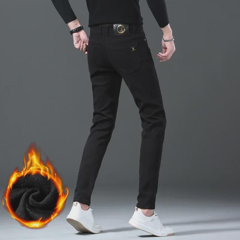 Men's Premium Elastic Velvet-Lined Slim Straight Business Jeans for Winter