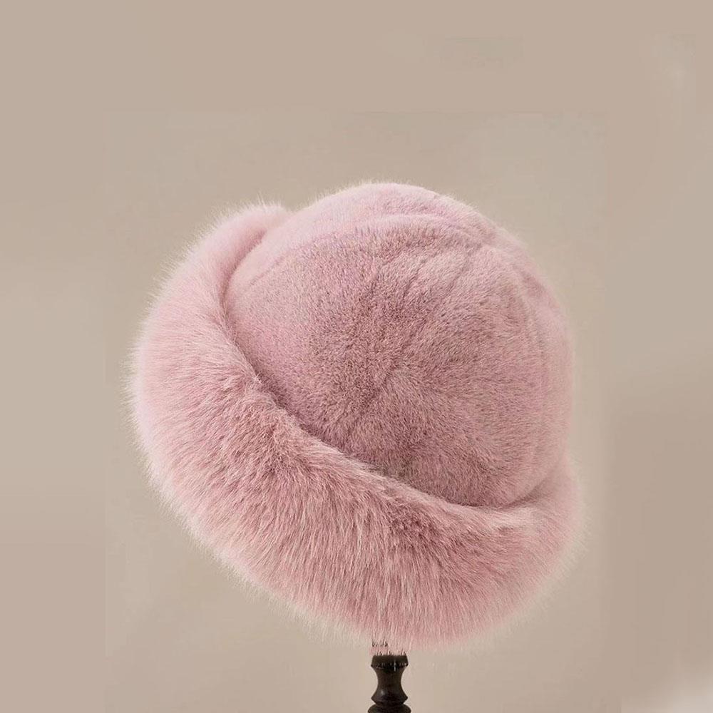 Fur Hat Women Warm Snow Ski Cap Female Fluffy Faux Fur Bucket Hat Thick Winter Outdoor Earwarmer Windproof Ear Protect Caps