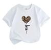 Kids Boys Girls 100% Cotton Crew Neck Short Sleeve T-Shirt, Cute Leopard Print Heart Balloon Casual Summer Tee Tops for Children Daily Wear