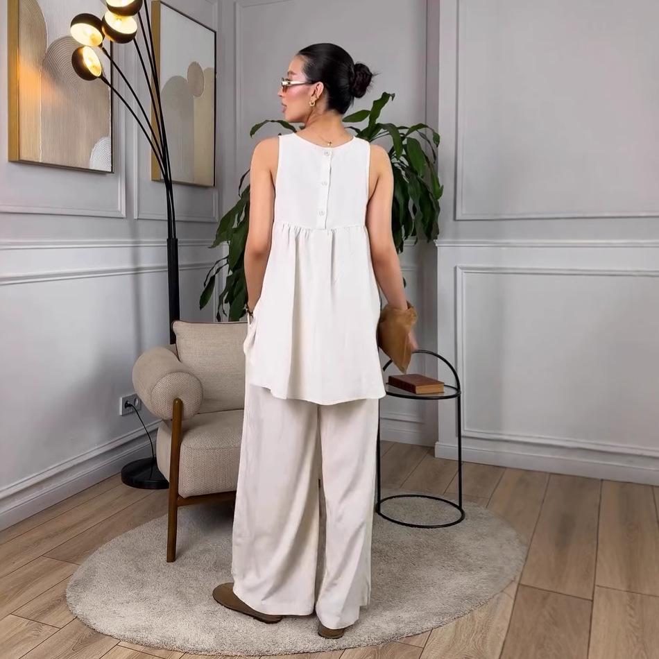 Summer 2025 Women's Fashion: Sleeveless Top & Wide-Leg Pants Set - European & American Style.