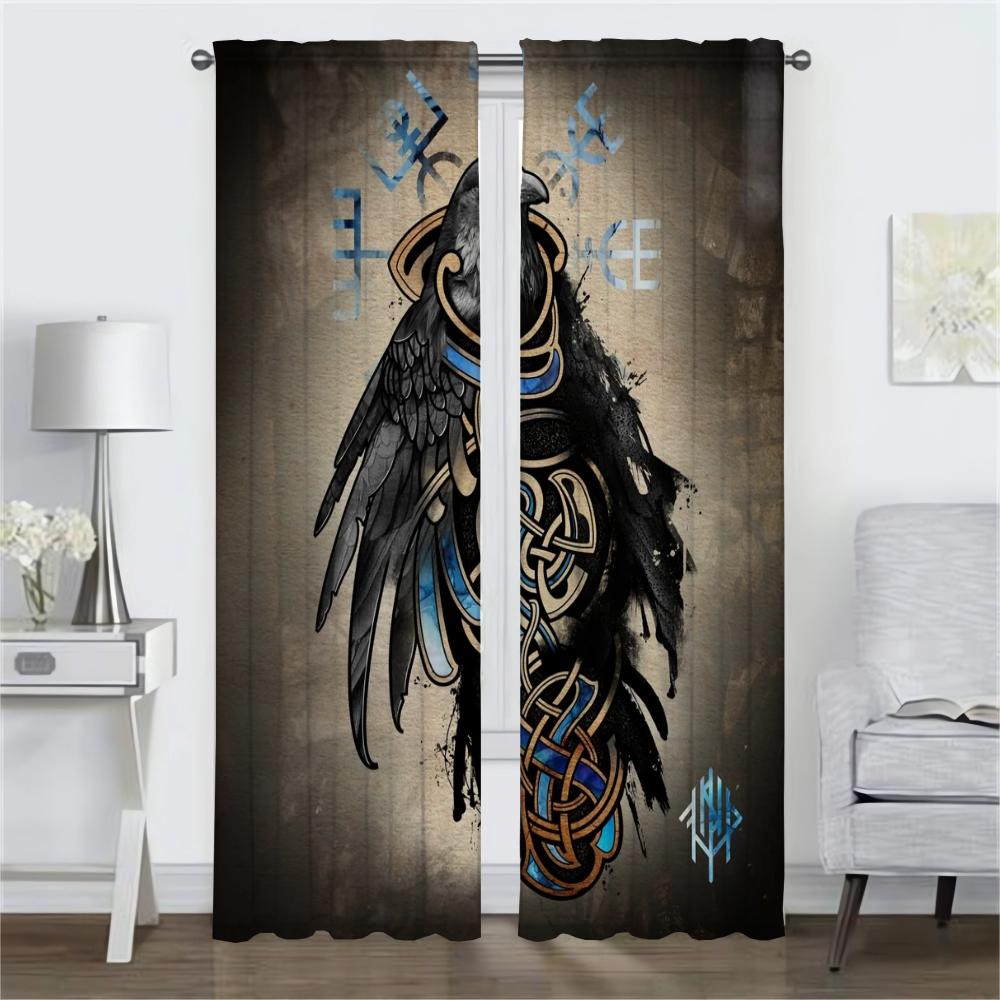 Vikings Odins Ravens Muninn Elegant Room Curtains 2 Pieces Window Curtain Shades Curtains for Bedroom Halloween Decoration Child