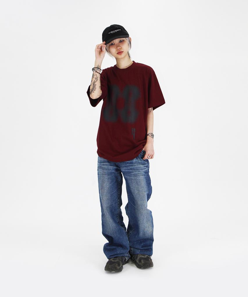 Keuligeon Effect Graphics Semi-Overfit Short Sleeve T-Shirt Burgundy