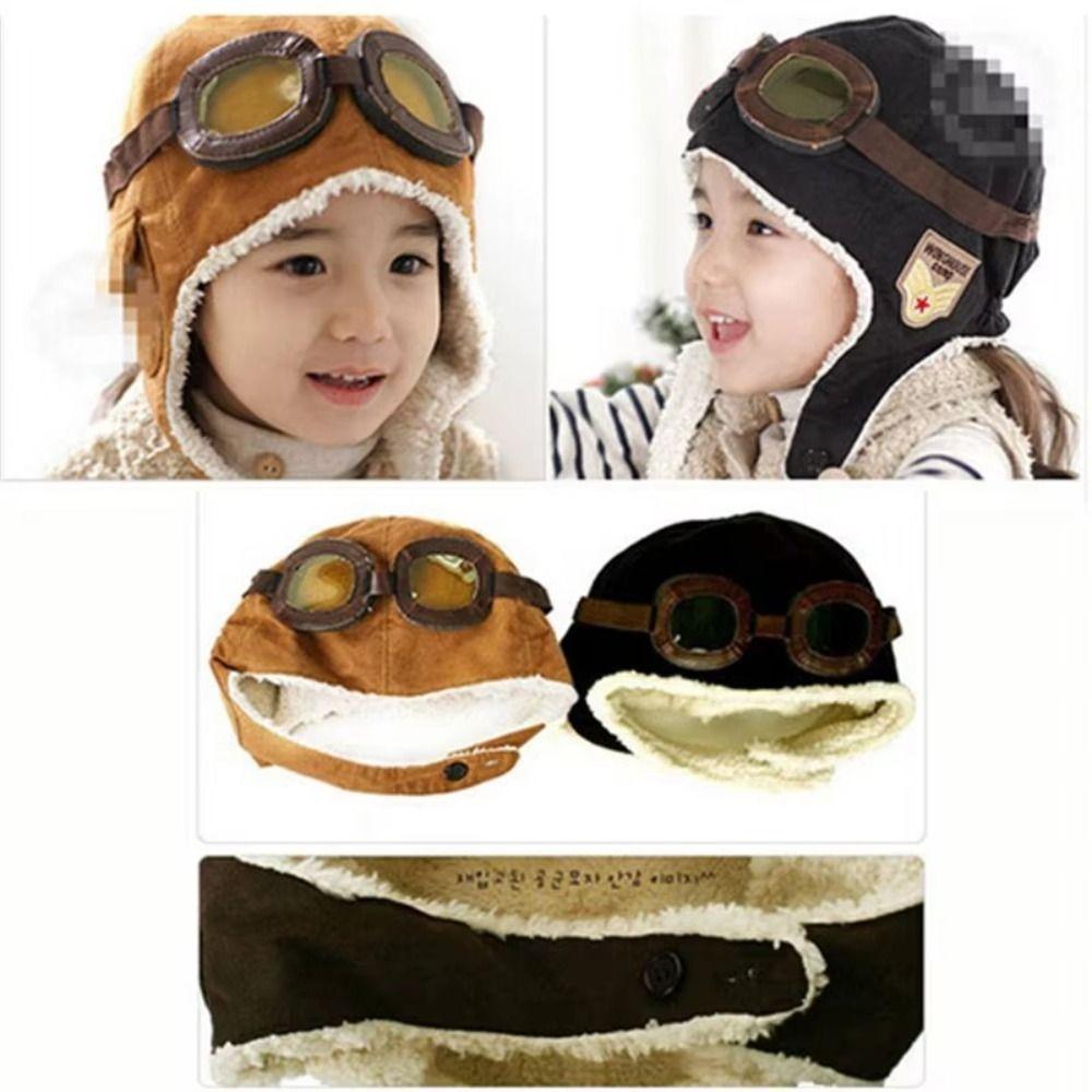 Kaffee Mütze Fliegerkappen Schwarz Kinder Mützen Winter Warm Kinderkappe Junge Mädchen