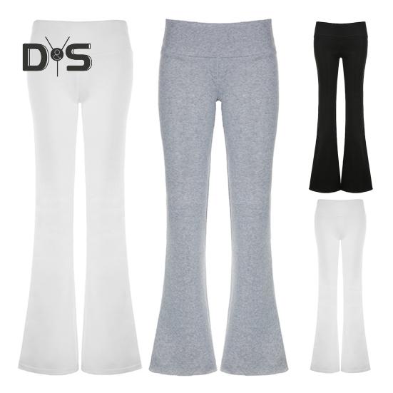 Women Flared Pants Elastic High Waist Solid Color Casual Trousers Basic Style Slim Fit Long Pants Daily Wear