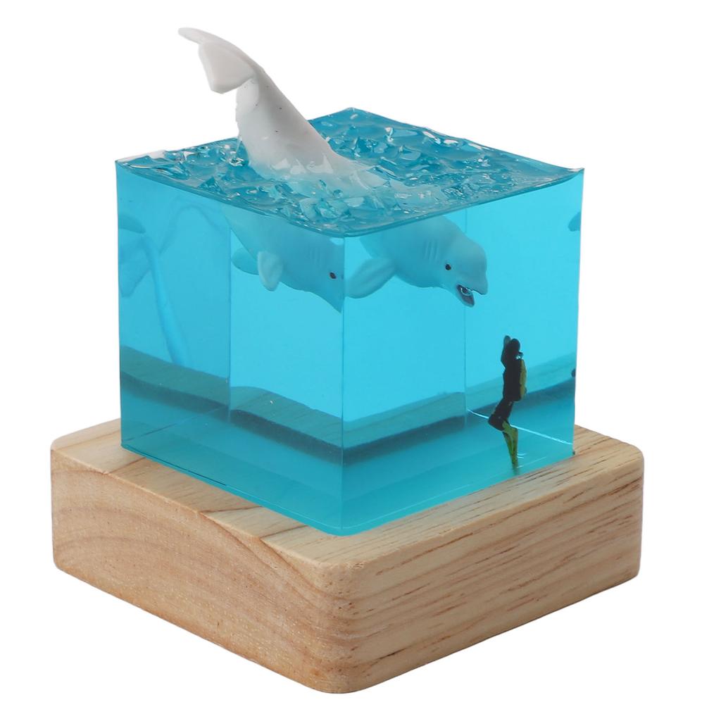 Handcrafted White Whale Night Light Diver Deep Sea Night Lamp with USB Oak Stand RGB Bedside Table