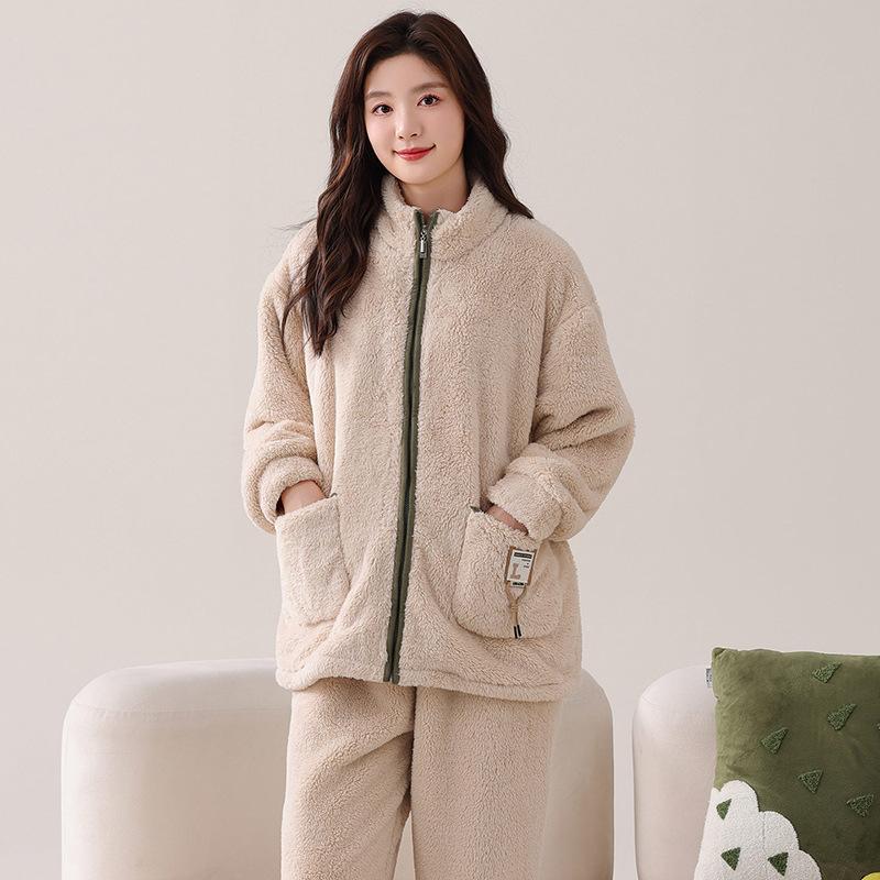 Couple Pajamas Women'S Coral Fleece Autumn And Winter Thickened Fleece Flannel Men'S Winter Warm Loungewear Set