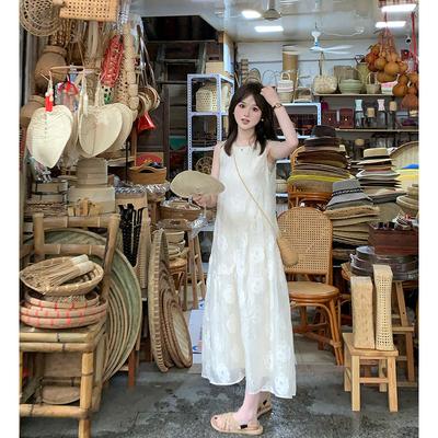 Small Sweet Print Sleeveless Medium and Long Dress Women's Summer New Age Reduction Loose and Thin Vest Skirt