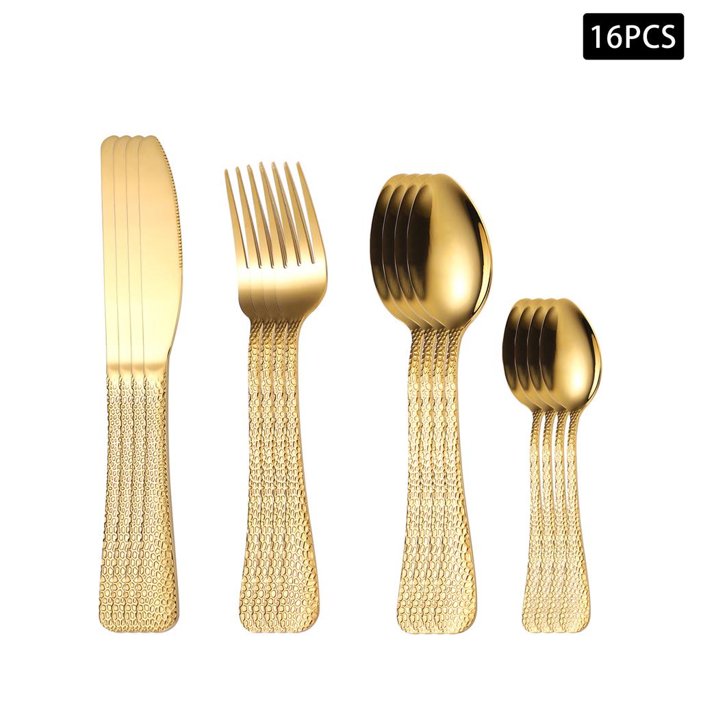 4/6/16/24pcs Gold Snakeskin Round Handle Cutlery Set Stainless Steel Knife, Fork and Spoon Home High-end Western Tableware