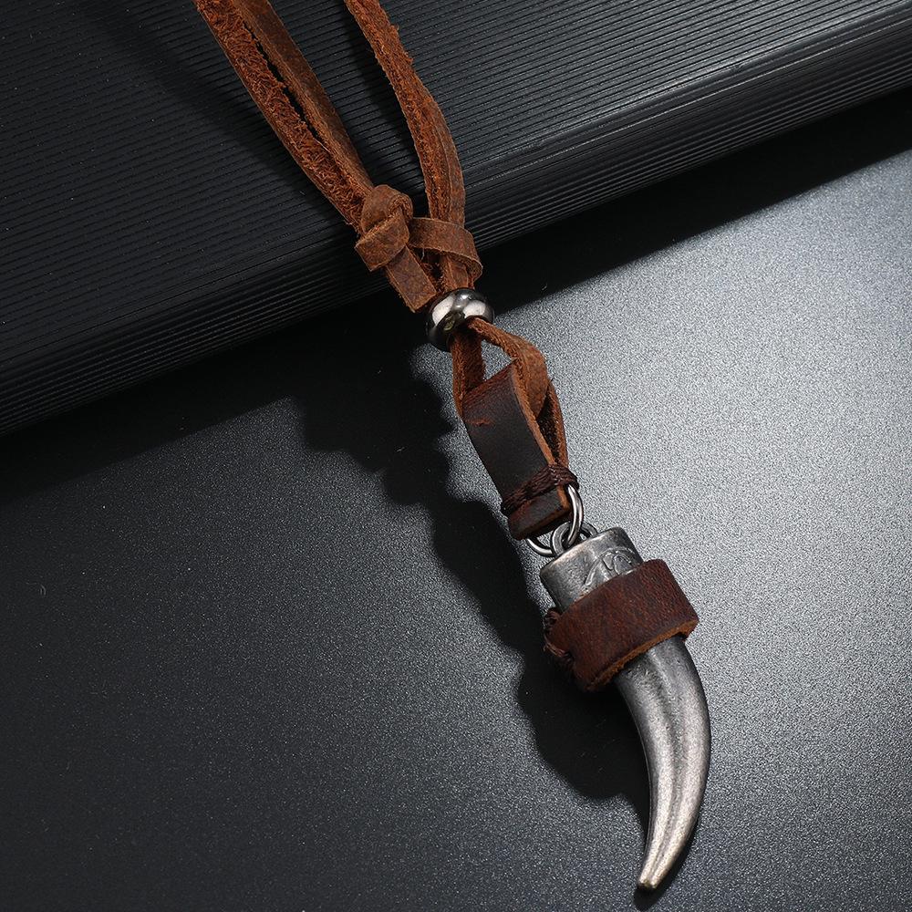 Alloy Two-Circle Pendant Necklace with Genuine Leather Cowhide Cord